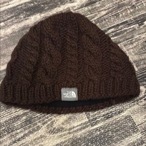 The North Face Brown Winter Hat with Cable Knit Design